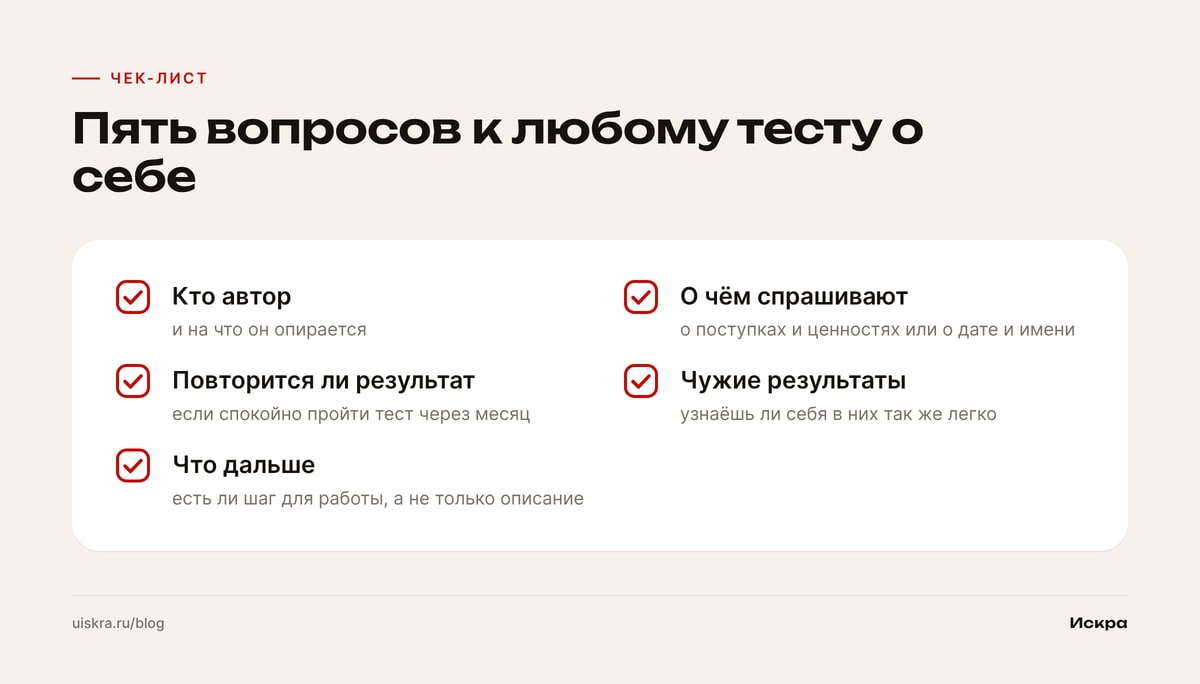 Пять вопросов к любому тесту о себе