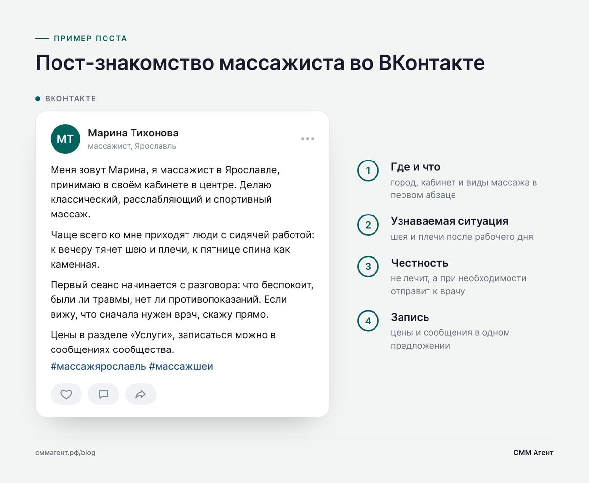 Пост-знакомство массажиста во ВКонтакте