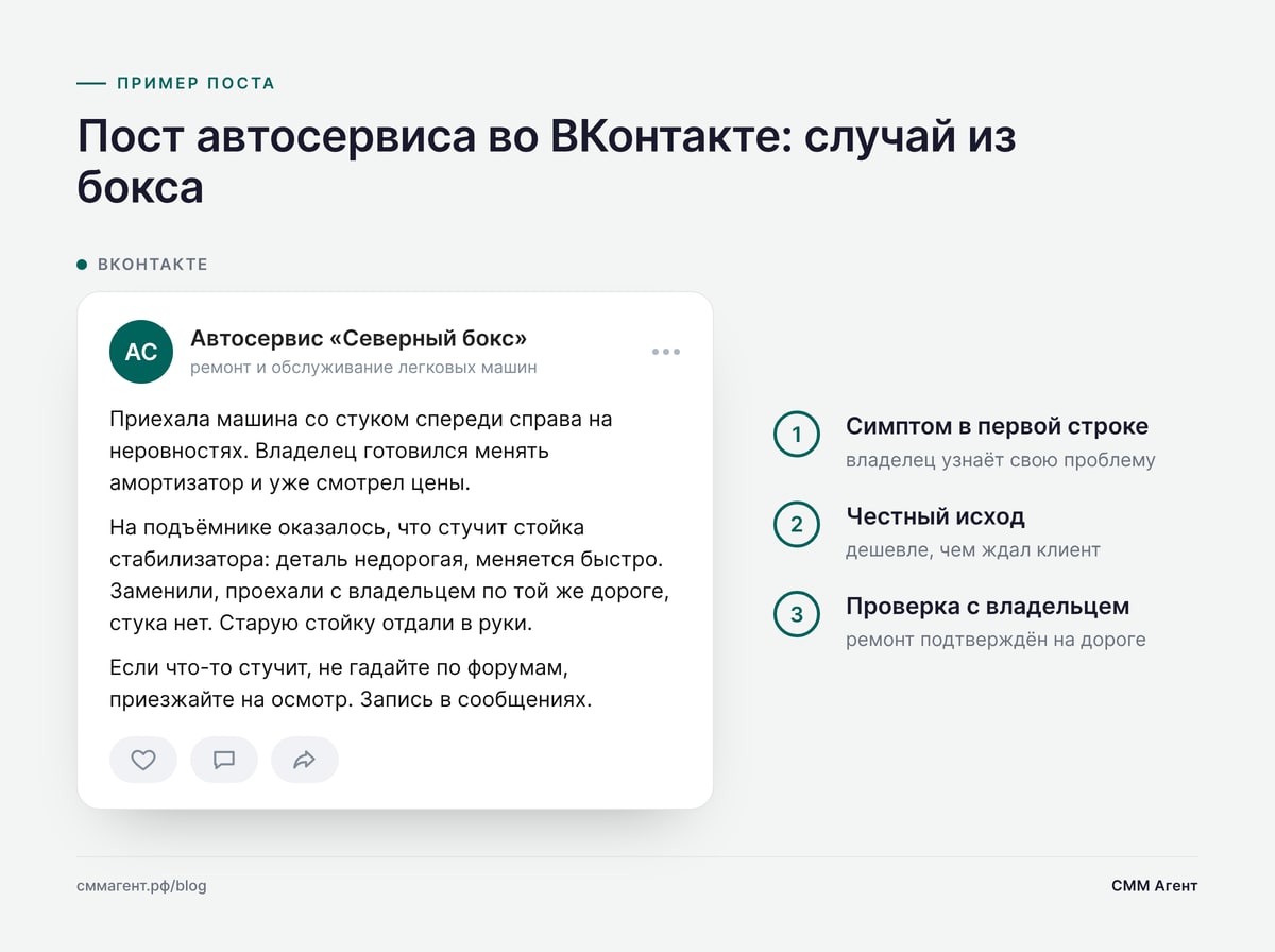 Пост автосервиса во ВКонтакте: случай из бокса